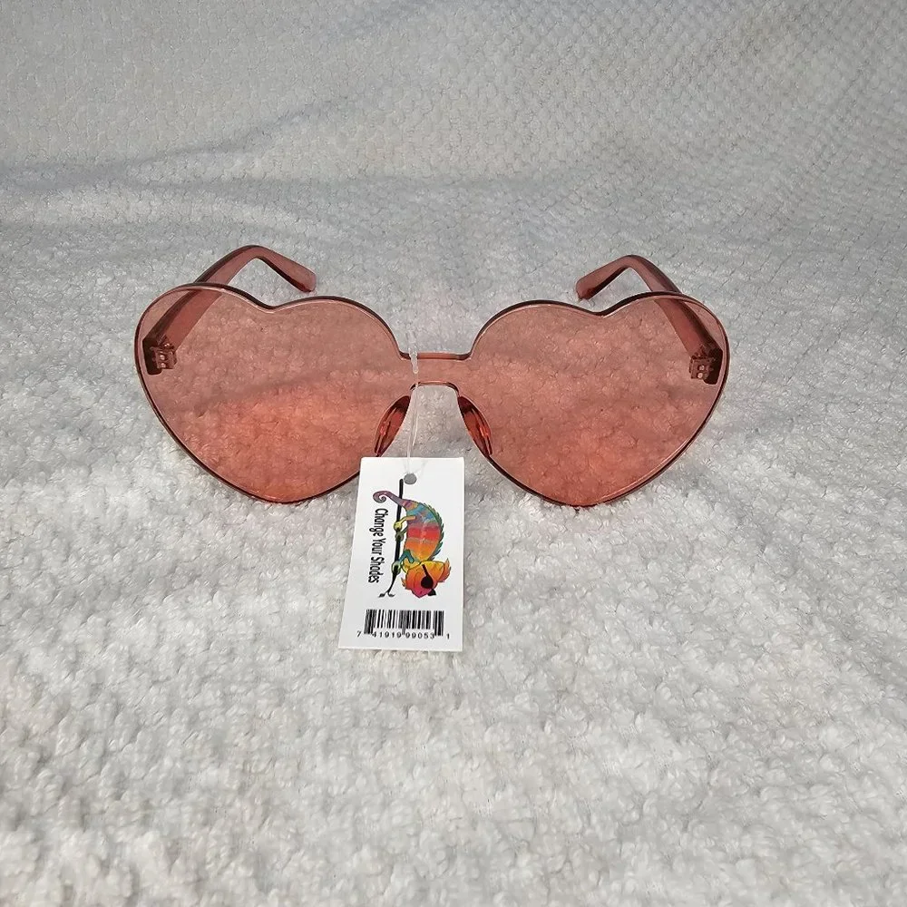 Rose Colored Heart Shaped‎ Plastic Glasses